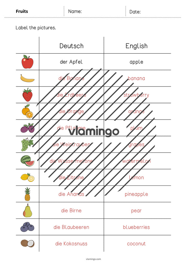 de englisch fruits vocabulary worksheet 3 007