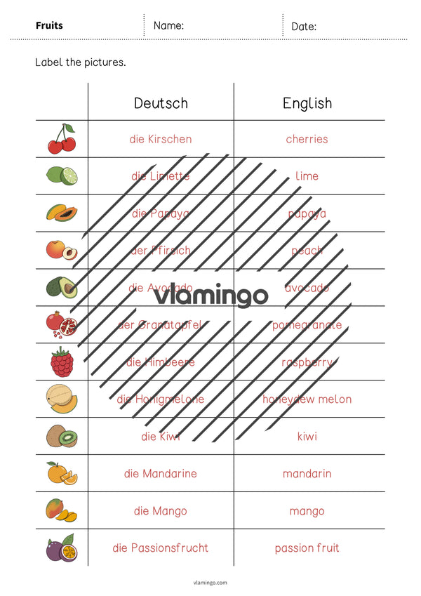 de englisch fruits vocabulary worksheet 3 008