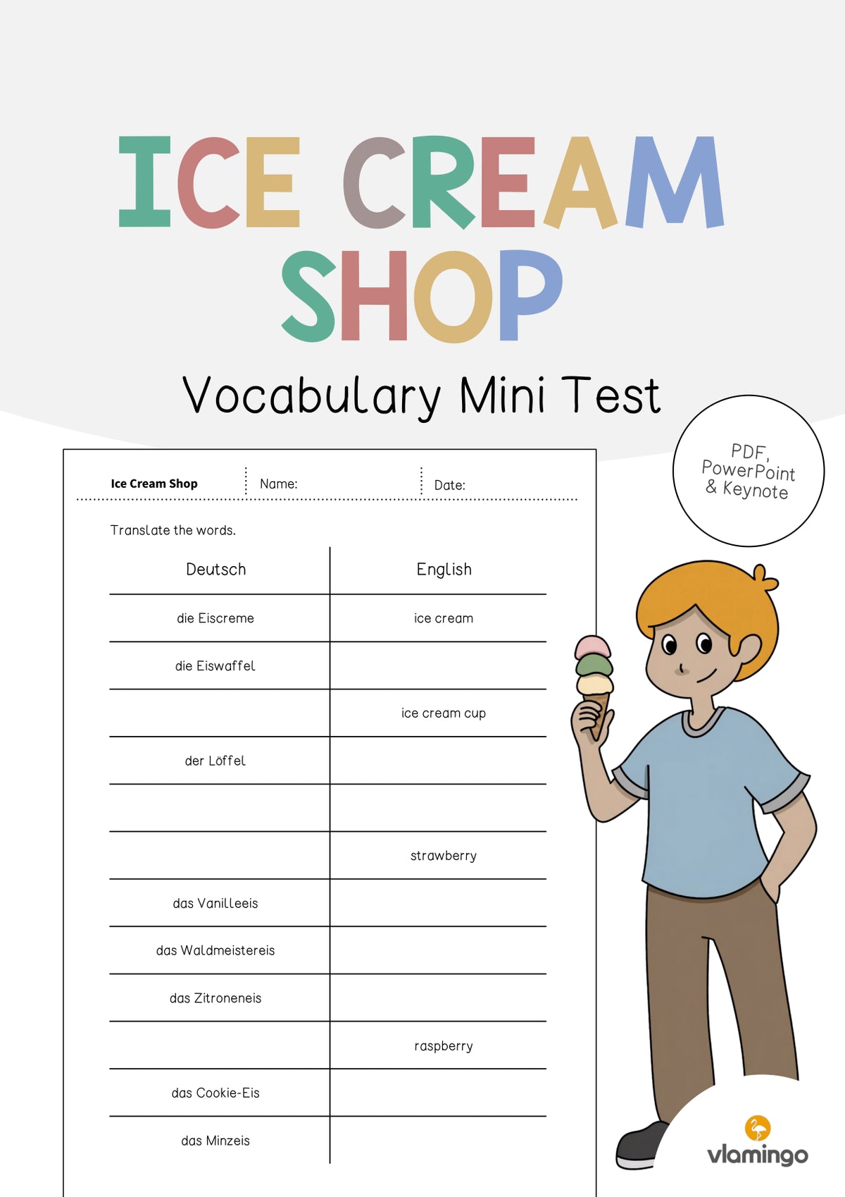 de englisch ice cream shop vocabulary mini test 001