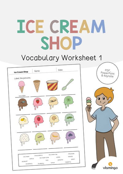 Ice Cream Shop / Eisdiele: Vocabulary Worksheet 1 (Englisch)