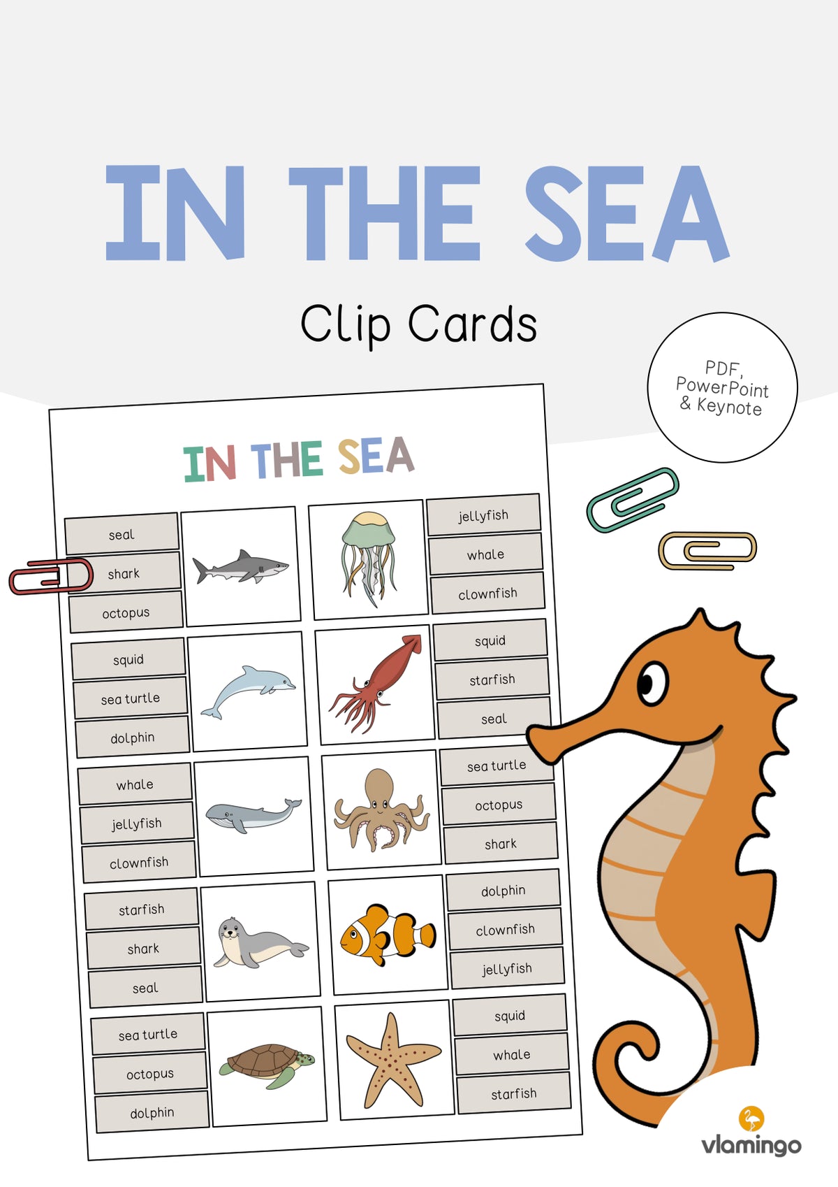 de englisch in the sea clip cards 001