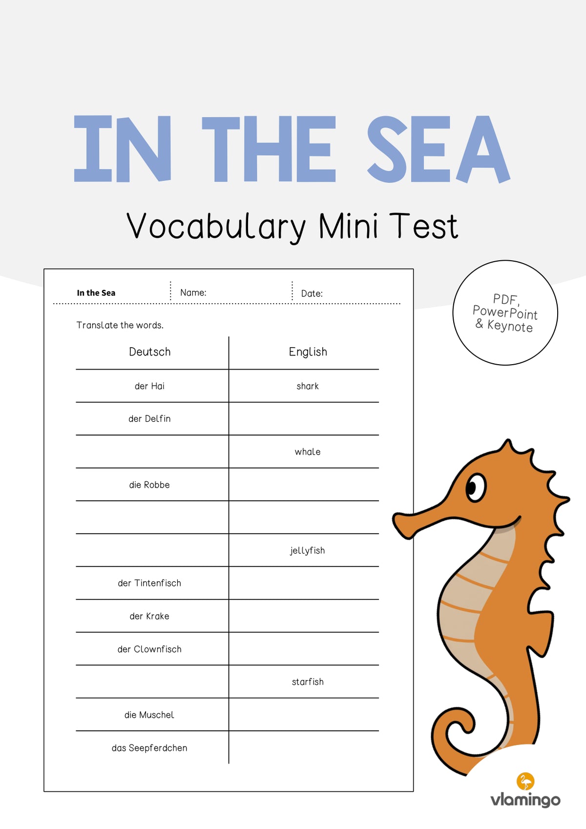 de englisch in the sea vocabulary mini test 001
