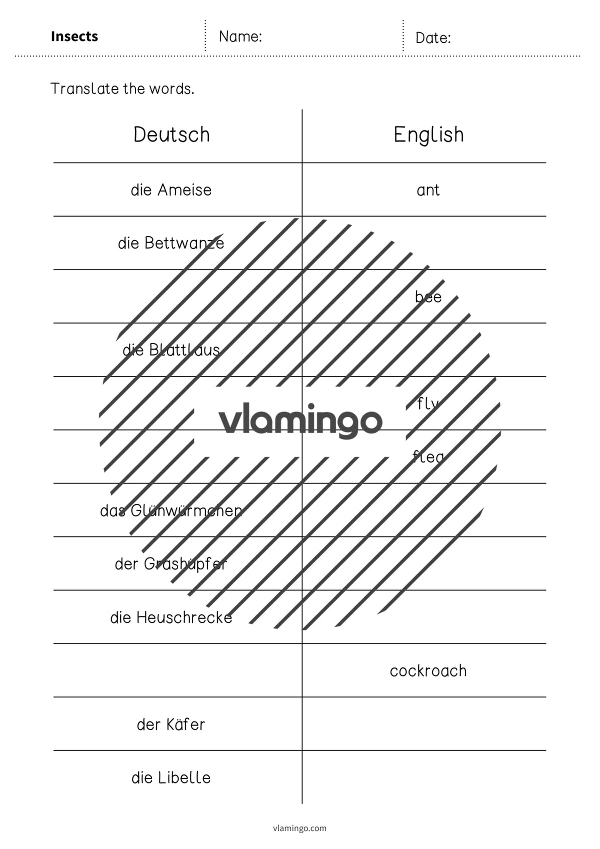 de englisch insects vocabulary mini test 003