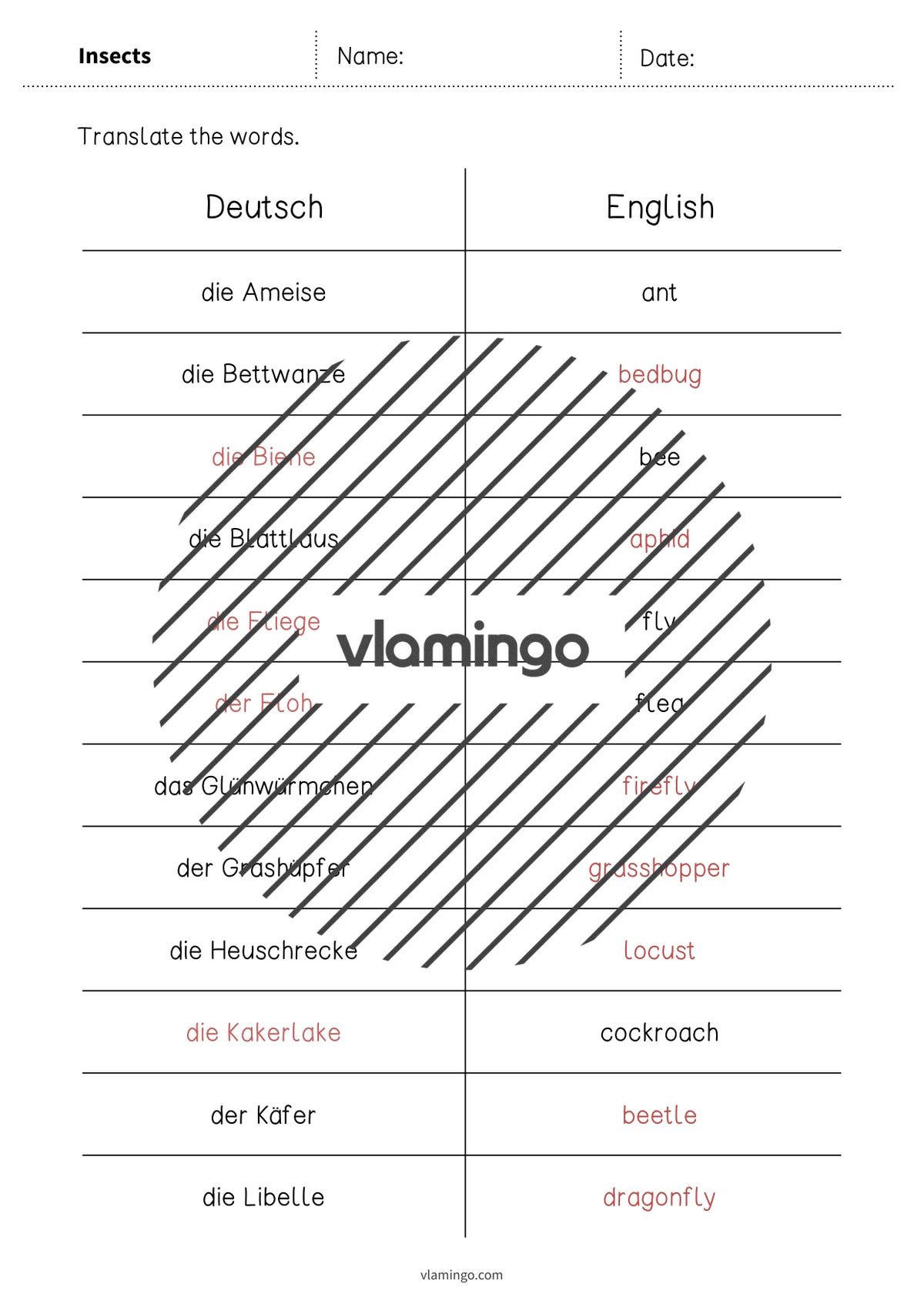de englisch insects vocabulary mini test 006
