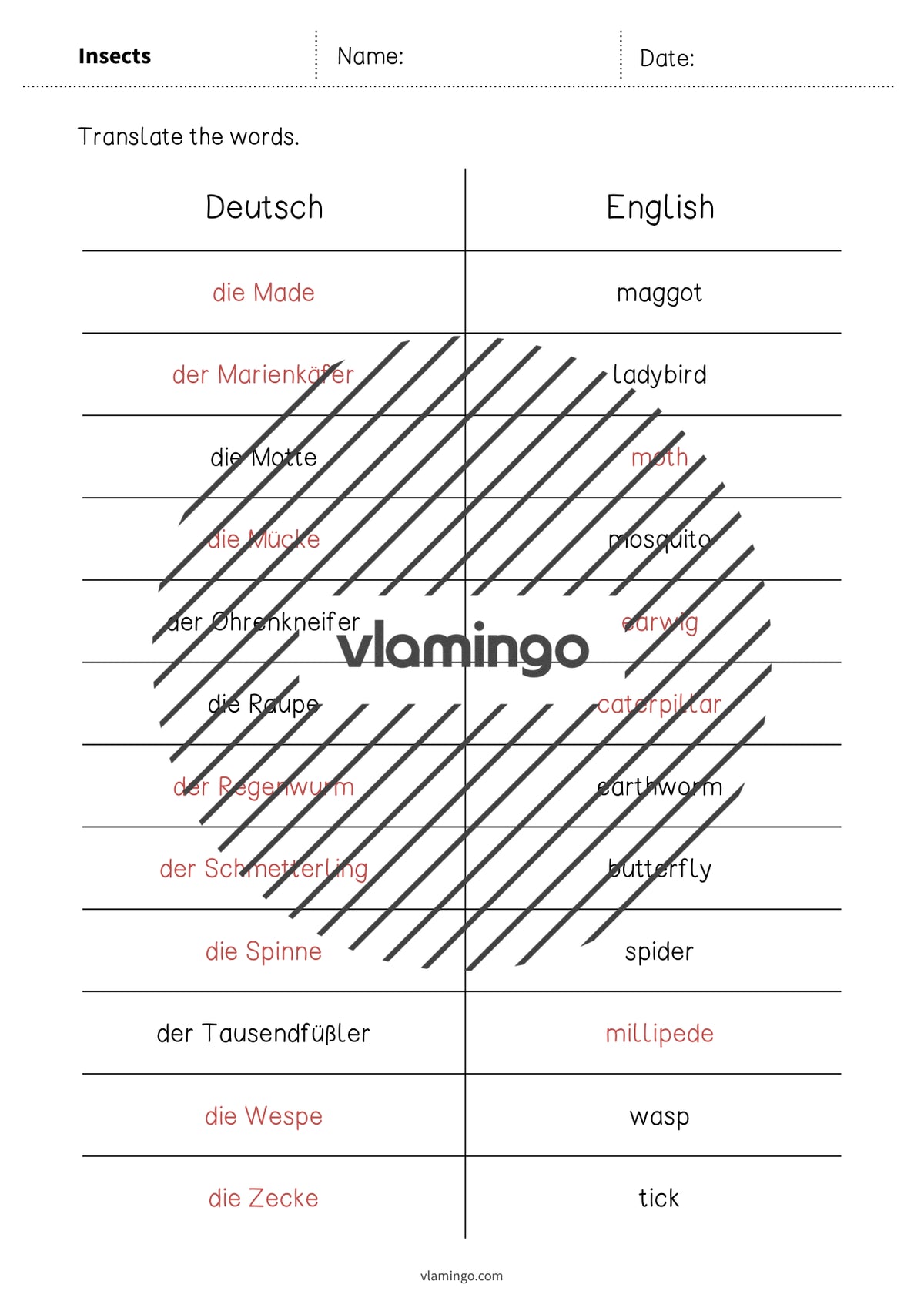 de englisch insects vocabulary mini test 007