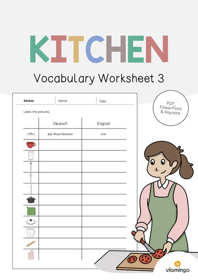 Kitchen / Küche: Vocabulary Worksheet 3 (Englisch)