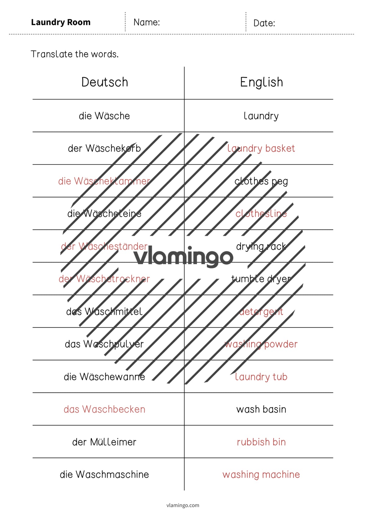 de englisch laundry room vocabulary mini test 005