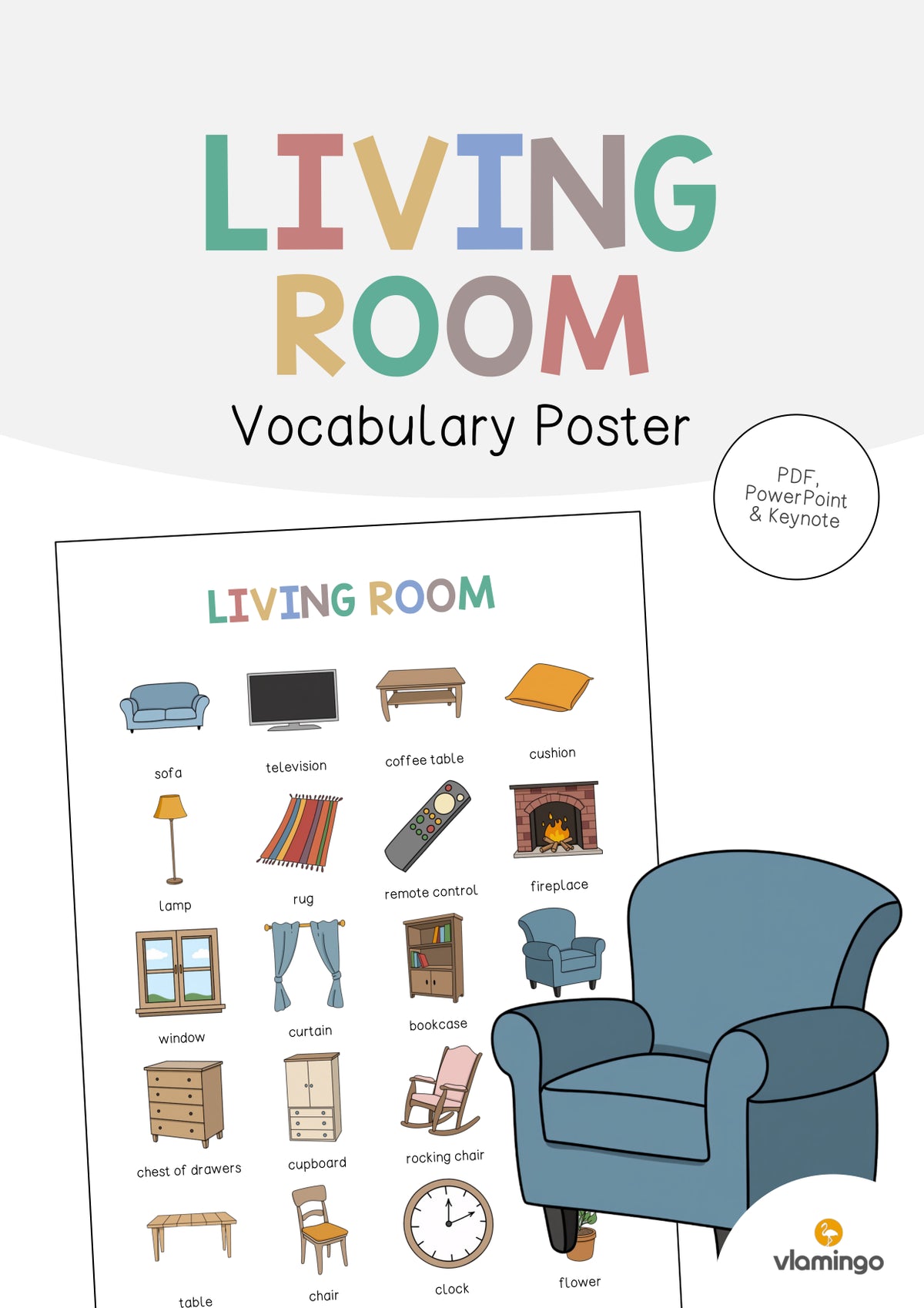 de englisch living room vocabulary poster 001