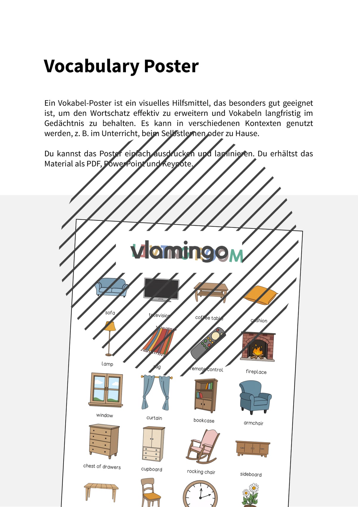 de englisch living room vocabulary poster 002
