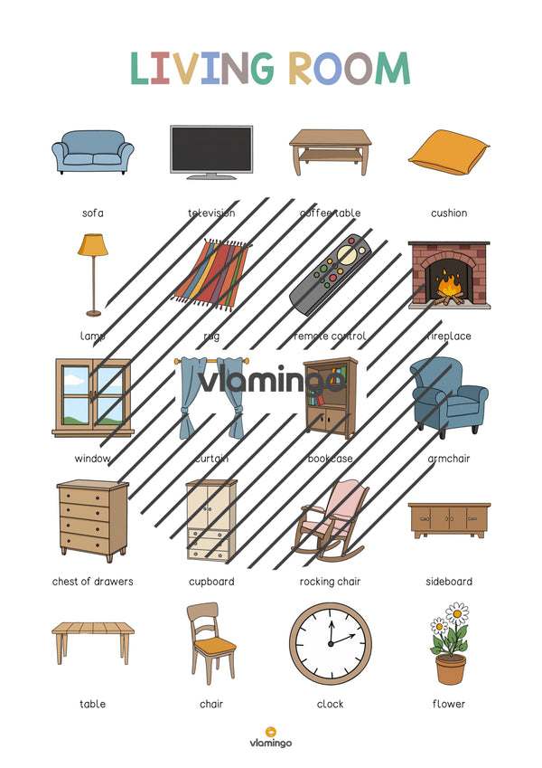 de englisch living room vocabulary poster 003