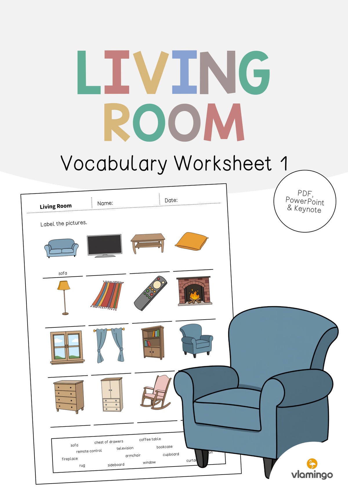 de englisch living room vocabulary worksheet 1 001
