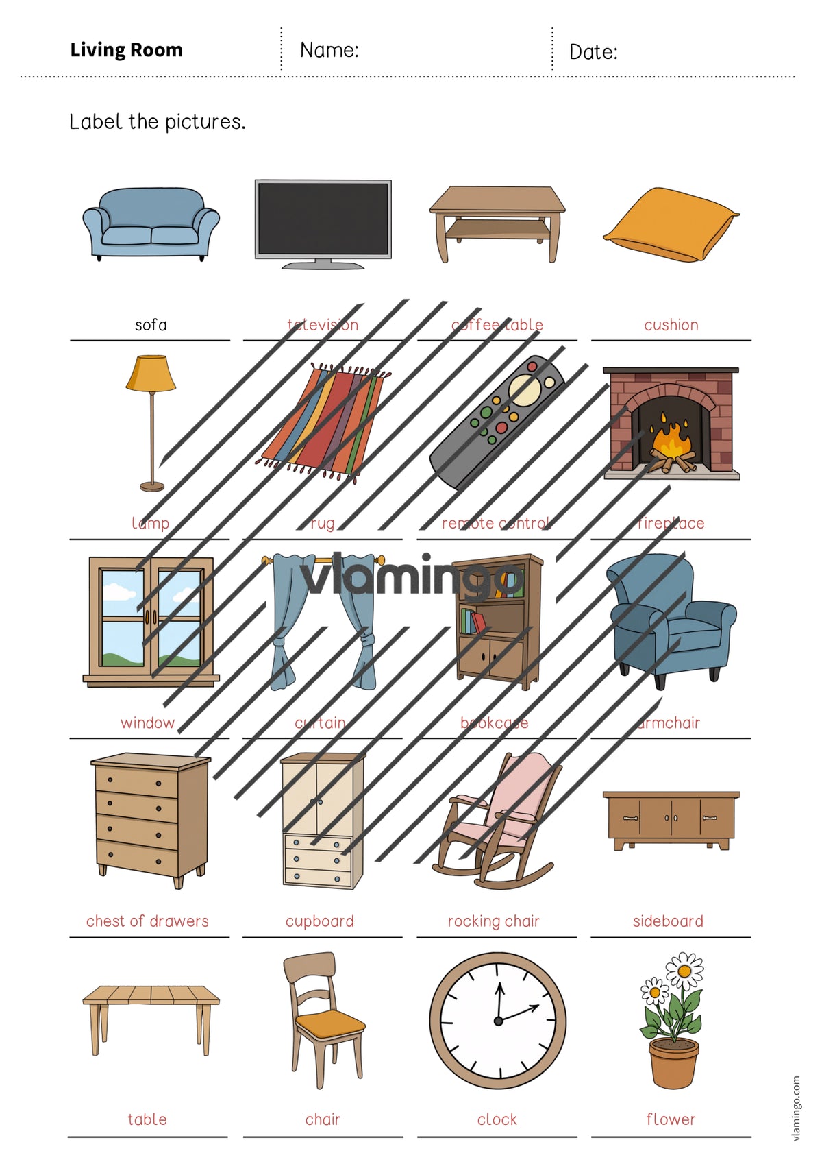 de englisch living room vocabulary worksheet 1 009