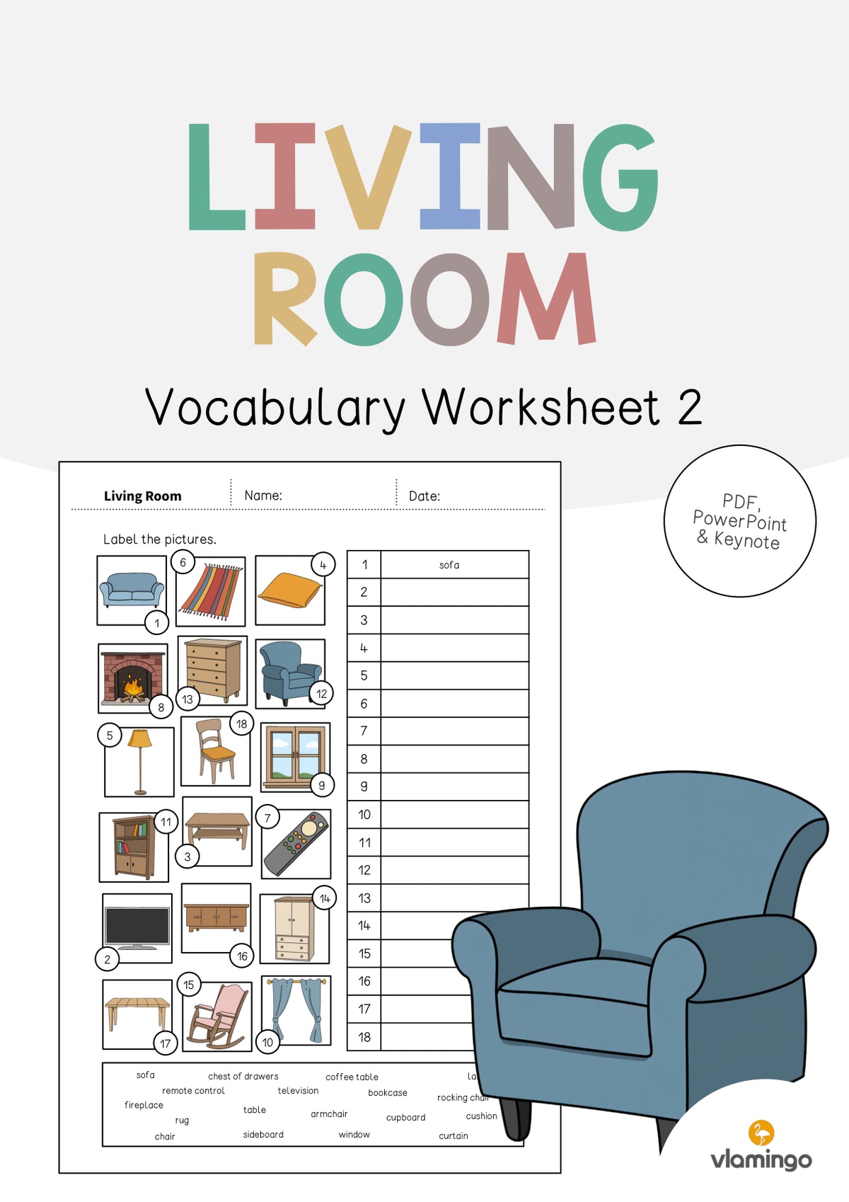 de englisch living room vocabulary worksheet 2 001