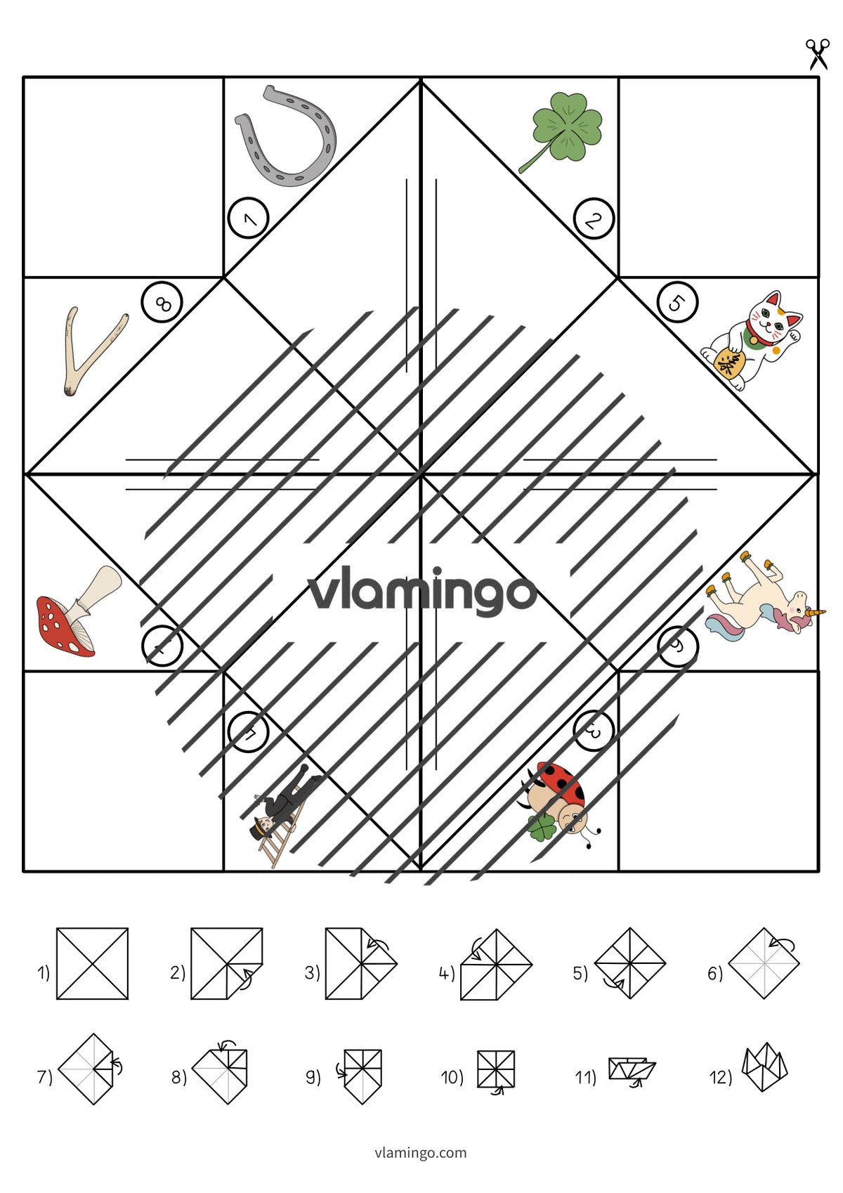 de englisch lucky symbols cootie catcher 008