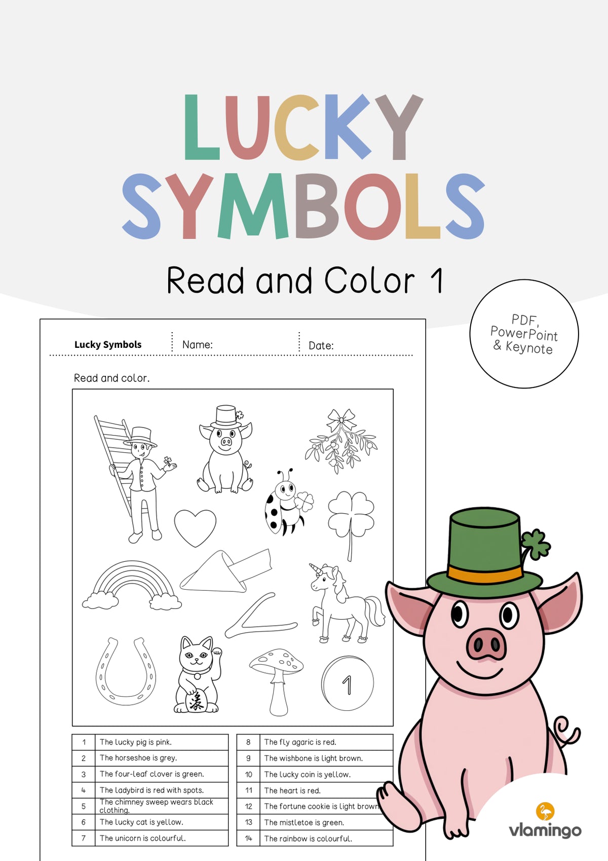 de englisch lucky symbols read and color 1 001