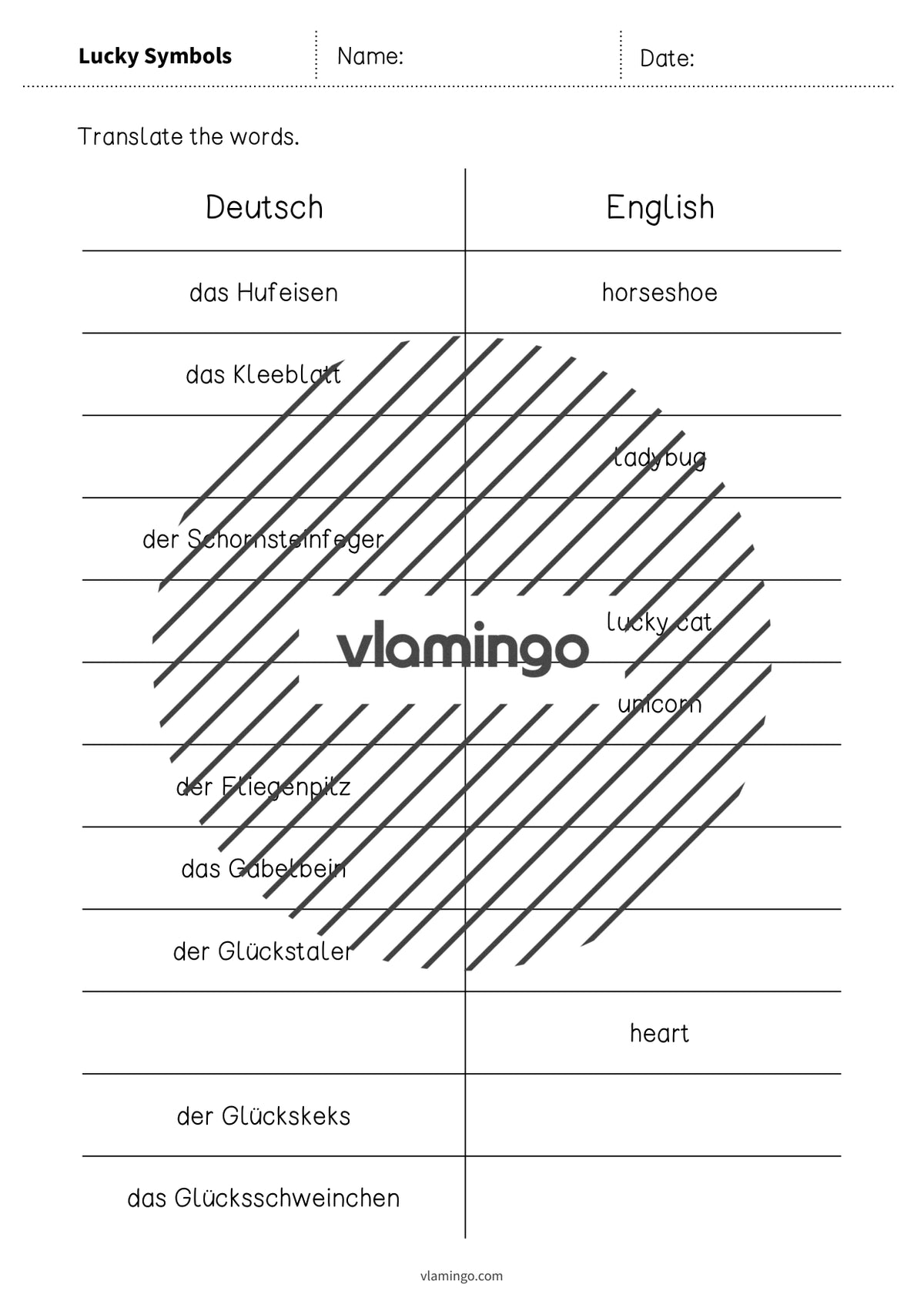 de englisch lucky symbols vocabulary mini test 003