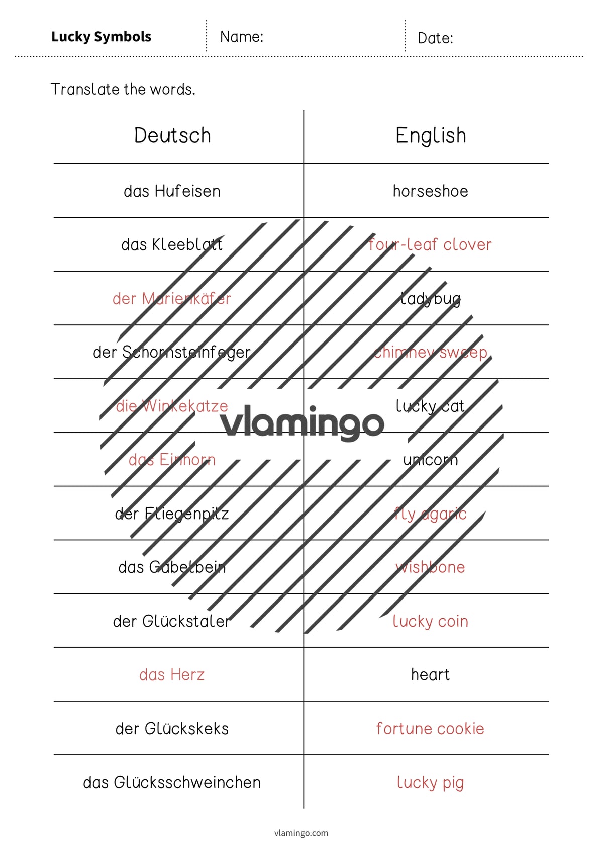 de englisch lucky symbols vocabulary mini test 005
