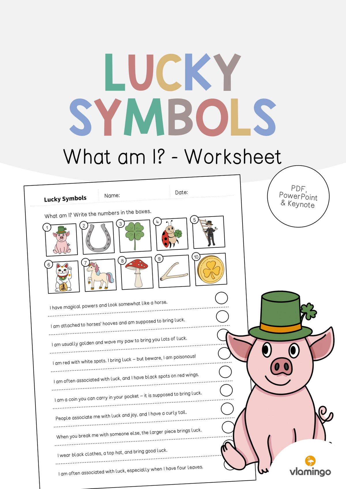 de englisch lucky symbols what am i worksheet 001