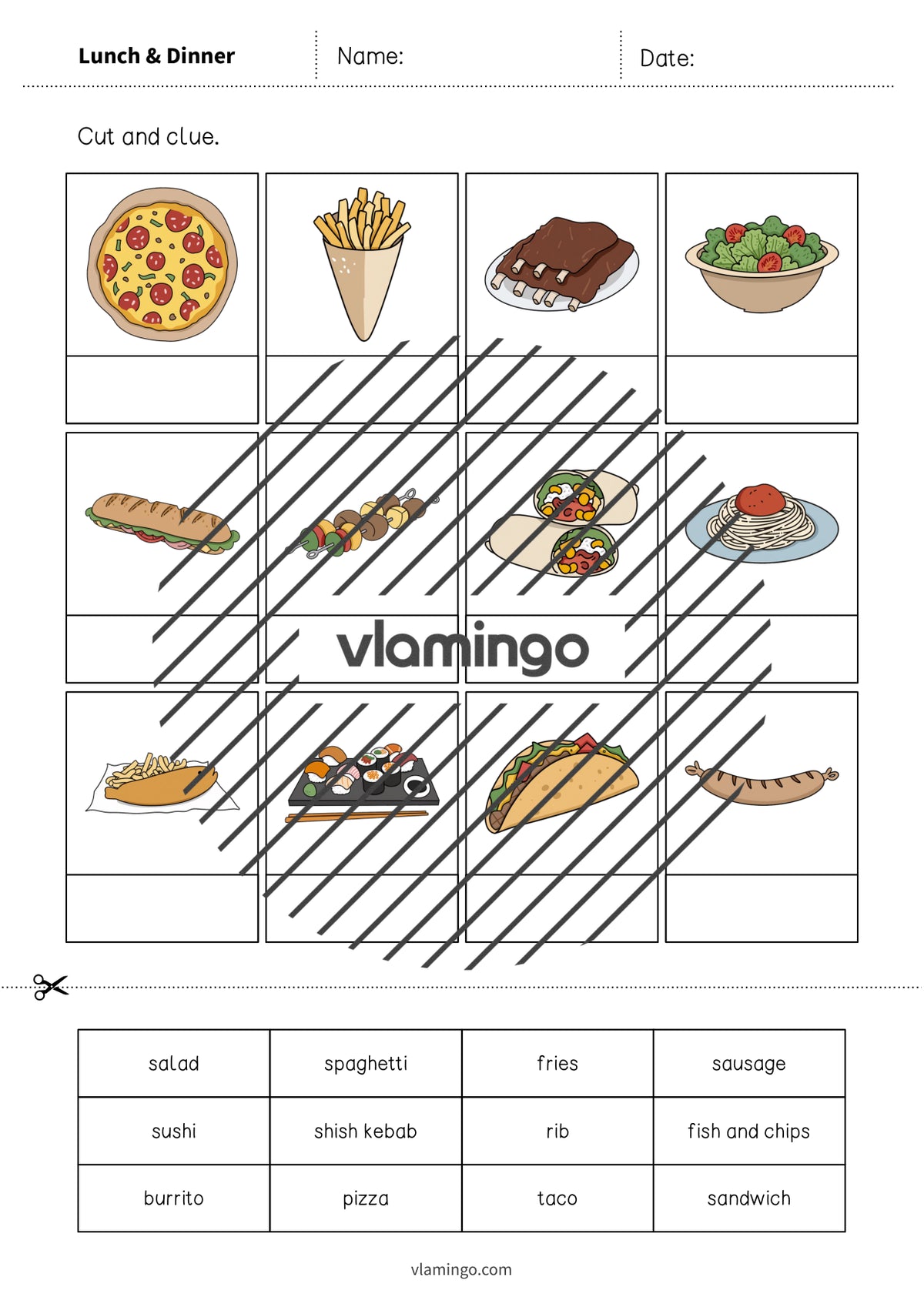 Lunch & Dinner / Mittag- & Abendessen: Cut and Glue für den Englischunterricht (Arbeitsblatt) – Vorschau 4