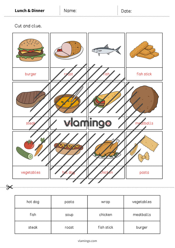 Lunch & Dinner / Mittag- & Abendessen: Cut and Glue für den Englischunterricht (Arbeitsblatt) – Vorschau 7
