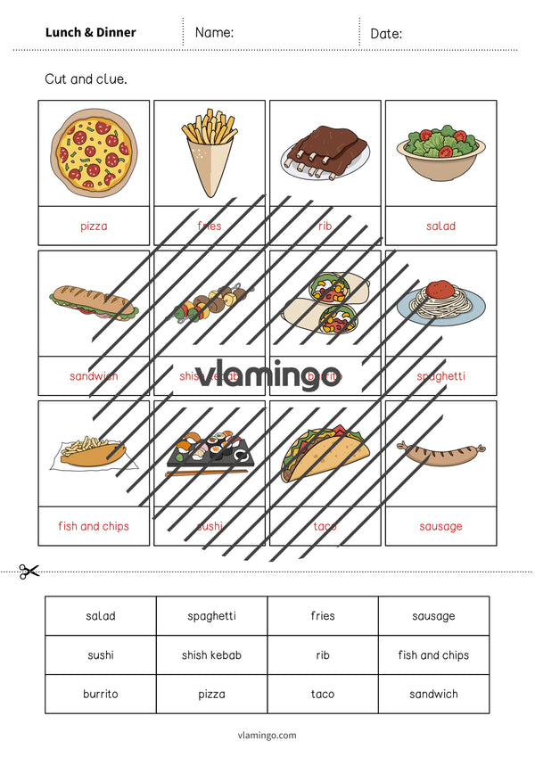 Lunch & Dinner / Mittag- & Abendessen: Cut and Glue für den Englischunterricht (Arbeitsblatt) – Vorschau 8
