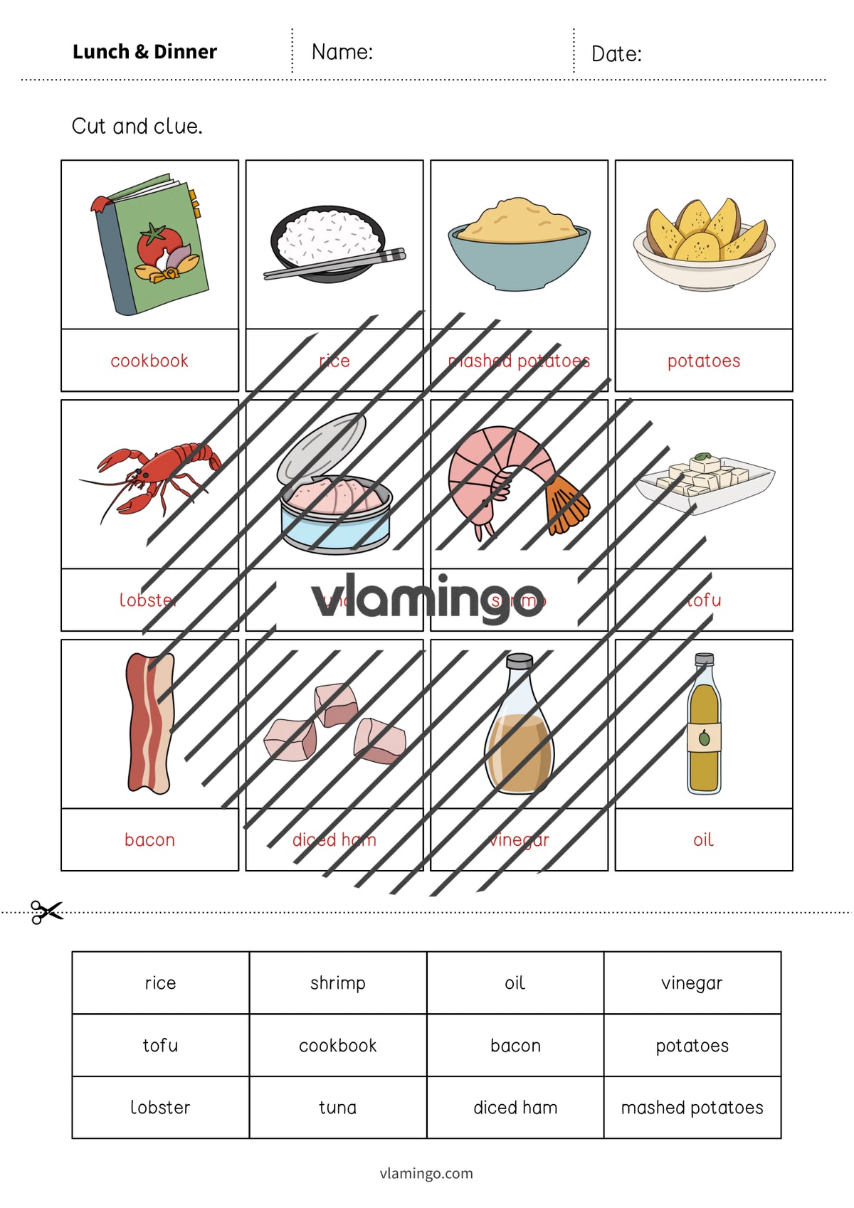 Lunch & Dinner / Mittag- & Abendessen: Cut and Glue für den Englischunterricht (Arbeitsblatt) – Vorschau 9