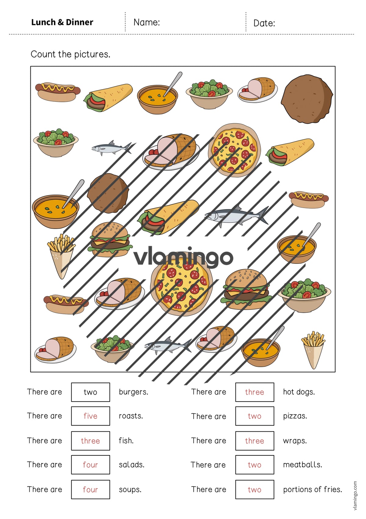 de englisch lunch dinner how many worksheet 010