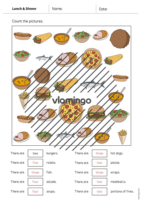 de englisch lunch dinner how many worksheet 010