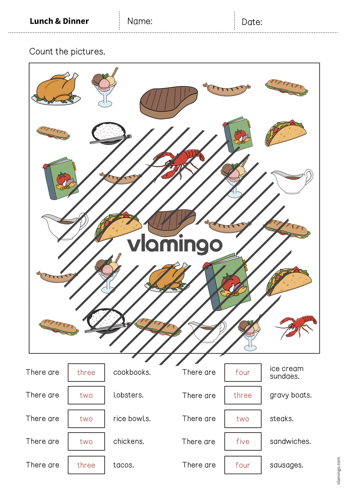 de englisch lunch dinner how many worksheet 011
