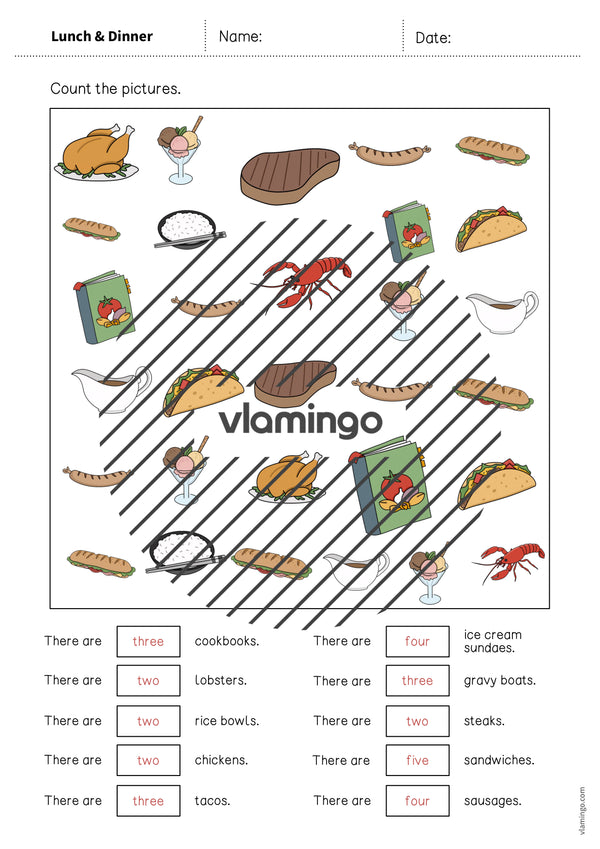 de englisch lunch dinner how many worksheet 011
