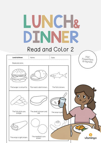 Lunch & Dinner / Mittag- & Abendessen: Read and Color 2 (Englisch)