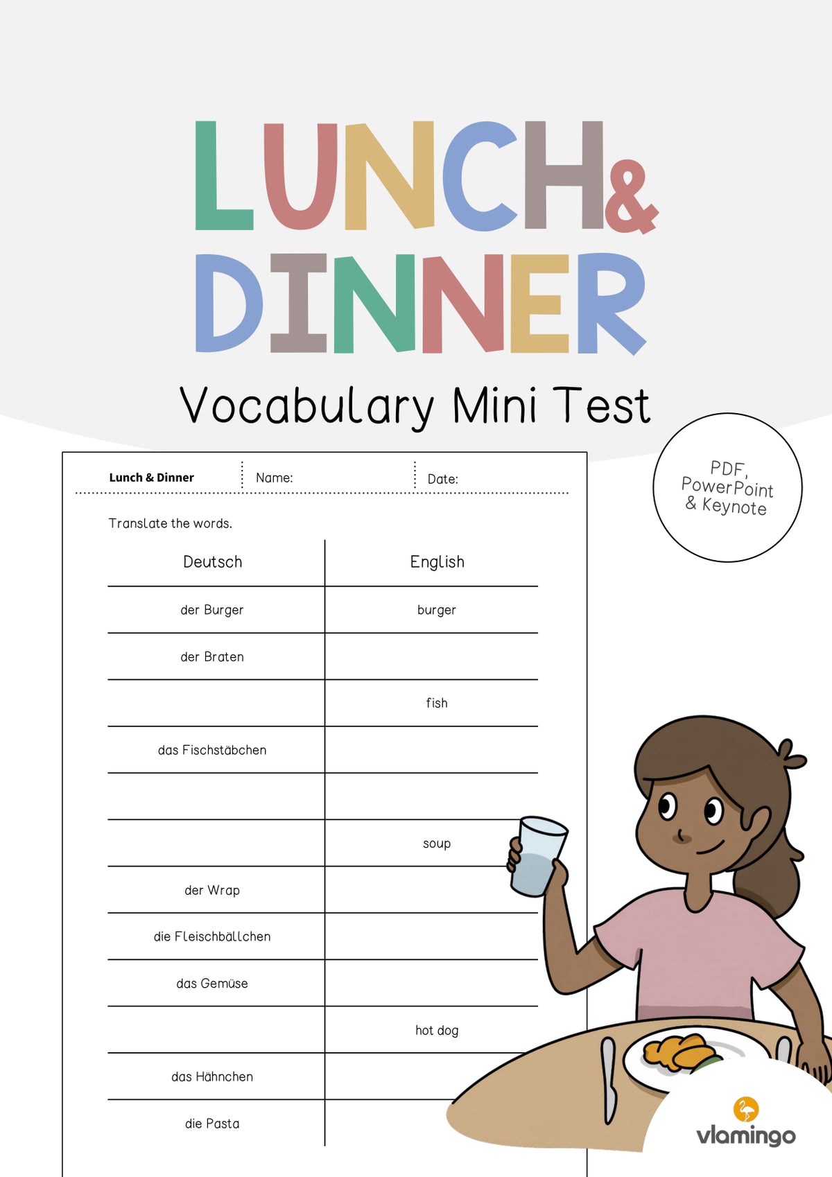 de englisch lunch dinner vocabulary mini test 001