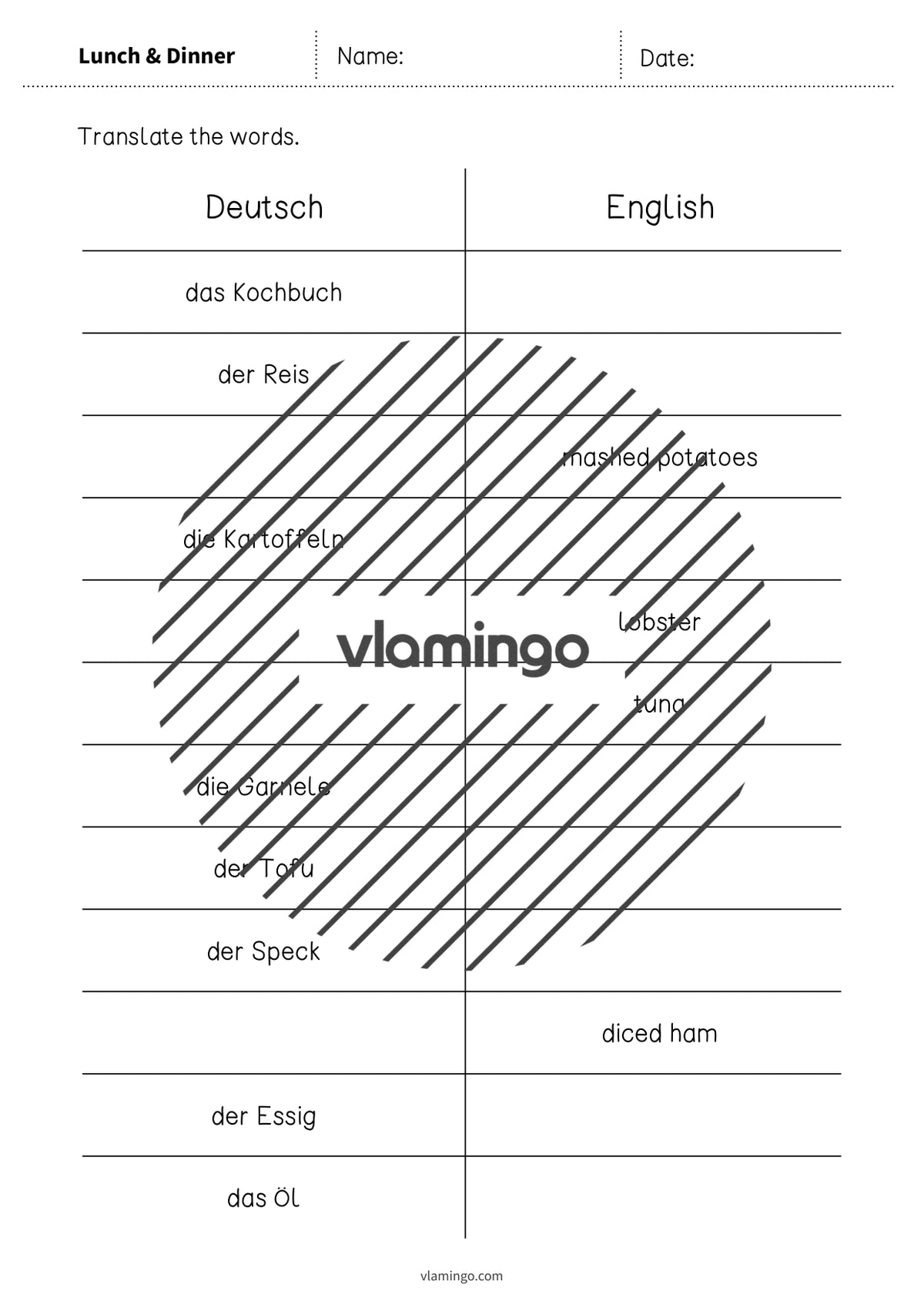 de englisch lunch dinner vocabulary mini test 005