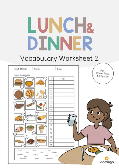 Lunch & Dinner / Mittag- & Abendessen: Vocabulary Worksheet 2 (Englisch)