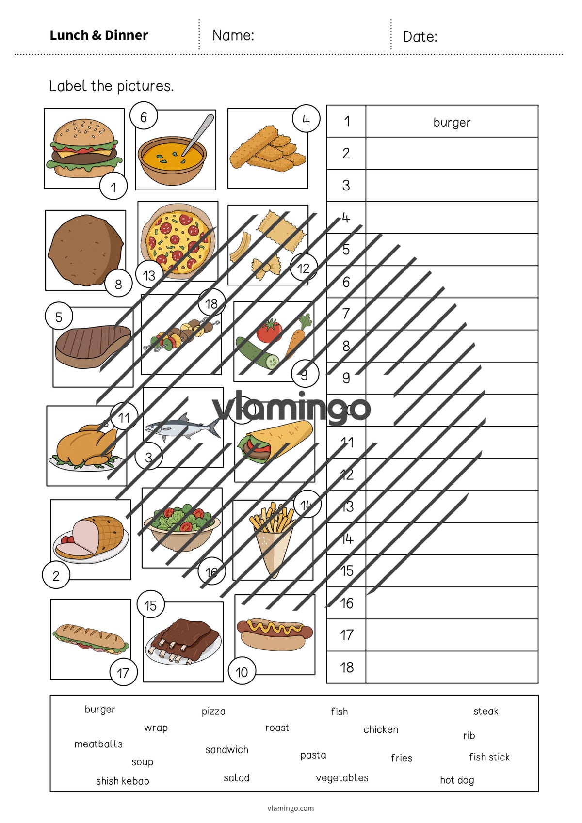 de englisch lunch dinner vocabulary worksheet 2 004