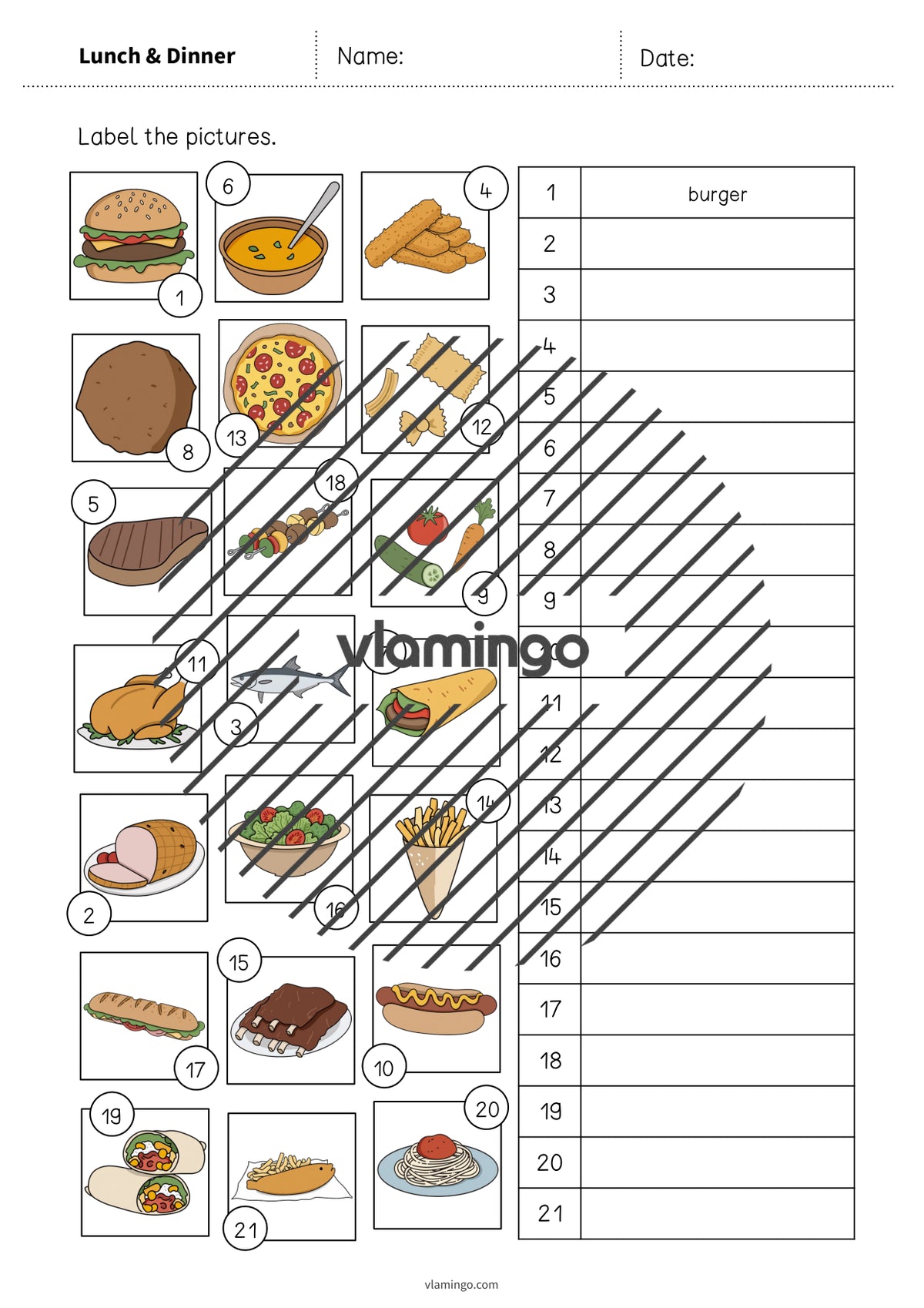 de englisch lunch dinner vocabulary worksheet 2 006