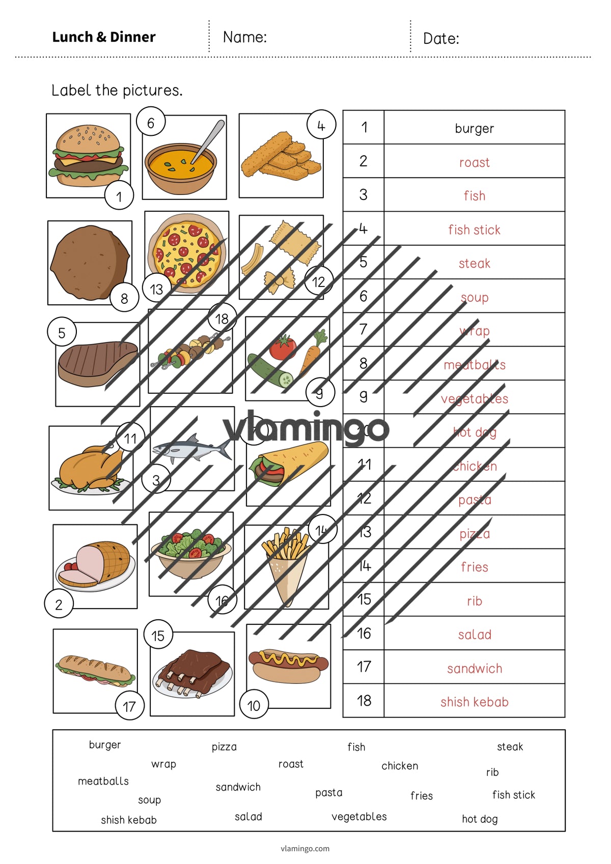 de englisch lunch dinner vocabulary worksheet 2 008