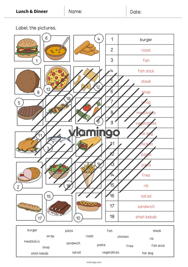 de englisch lunch dinner vocabulary worksheet 2 008