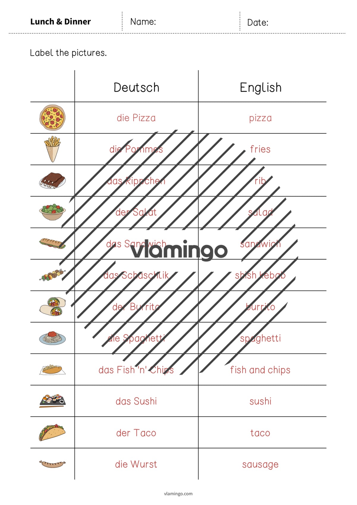 de englisch lunch dinner vocabulary worksheet 3 009