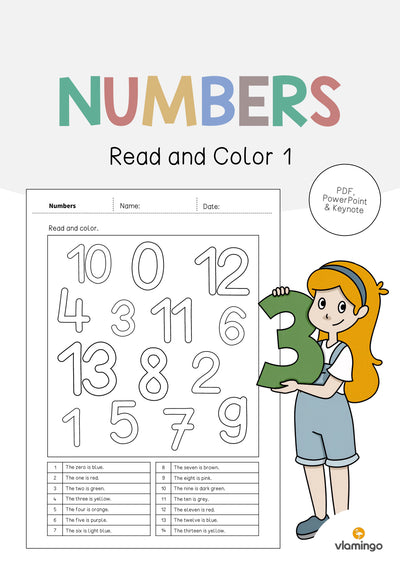 Numbers / Zahlen: Read and Color 1 (Englisch)