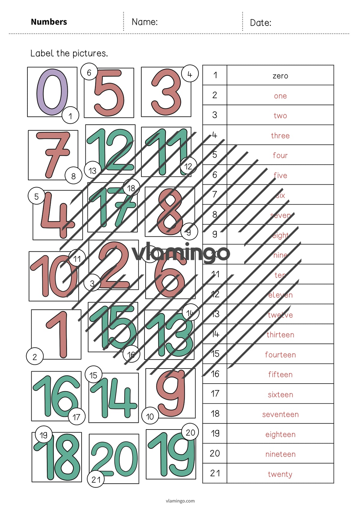de englisch numbers vocabulary worksheet 2 009
