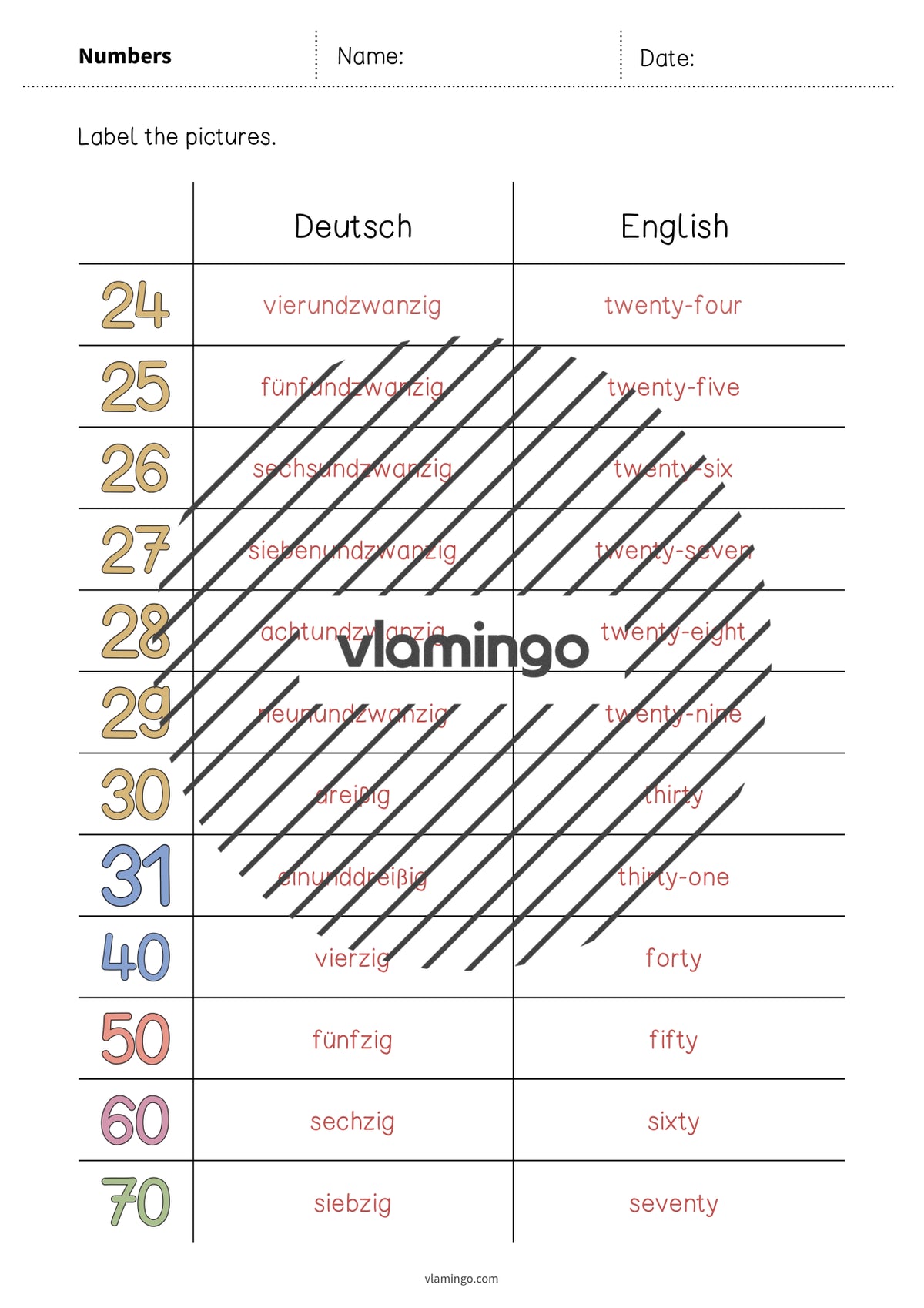 de englisch numbers vocabulary worksheet 3 009