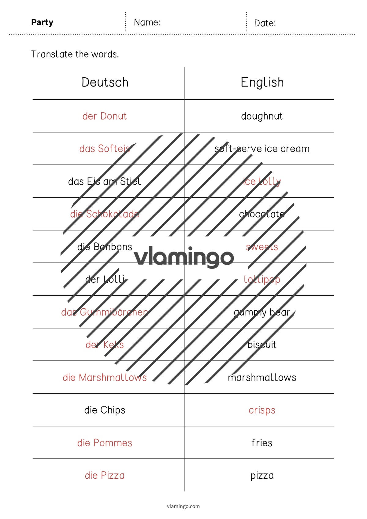 de englisch party vocabulary mini test 007