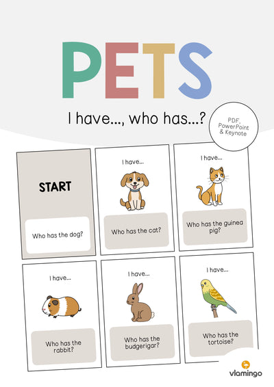 Pets / Haustiere: I have..., who has...? (Englisch)
