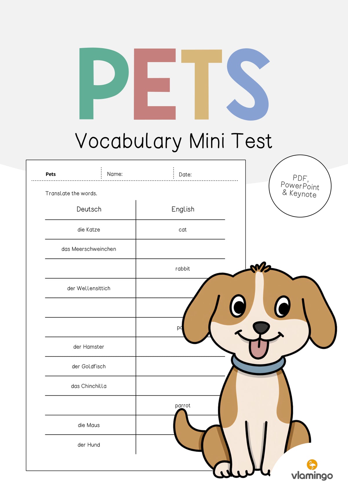 de englisch pets vocabulary mini test 001