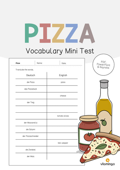 Pizza: Vocabulary Mini Test (Englisch)