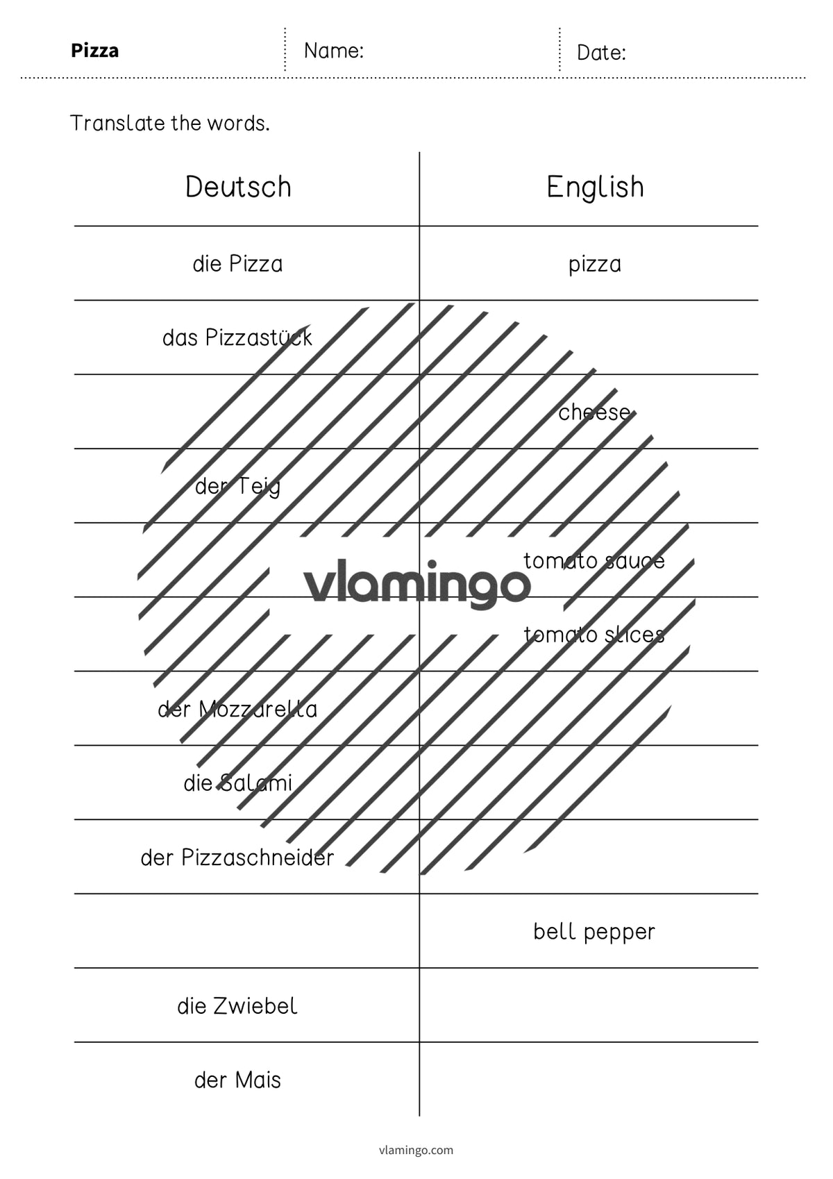 de englisch pizza vocabulary mini test 003