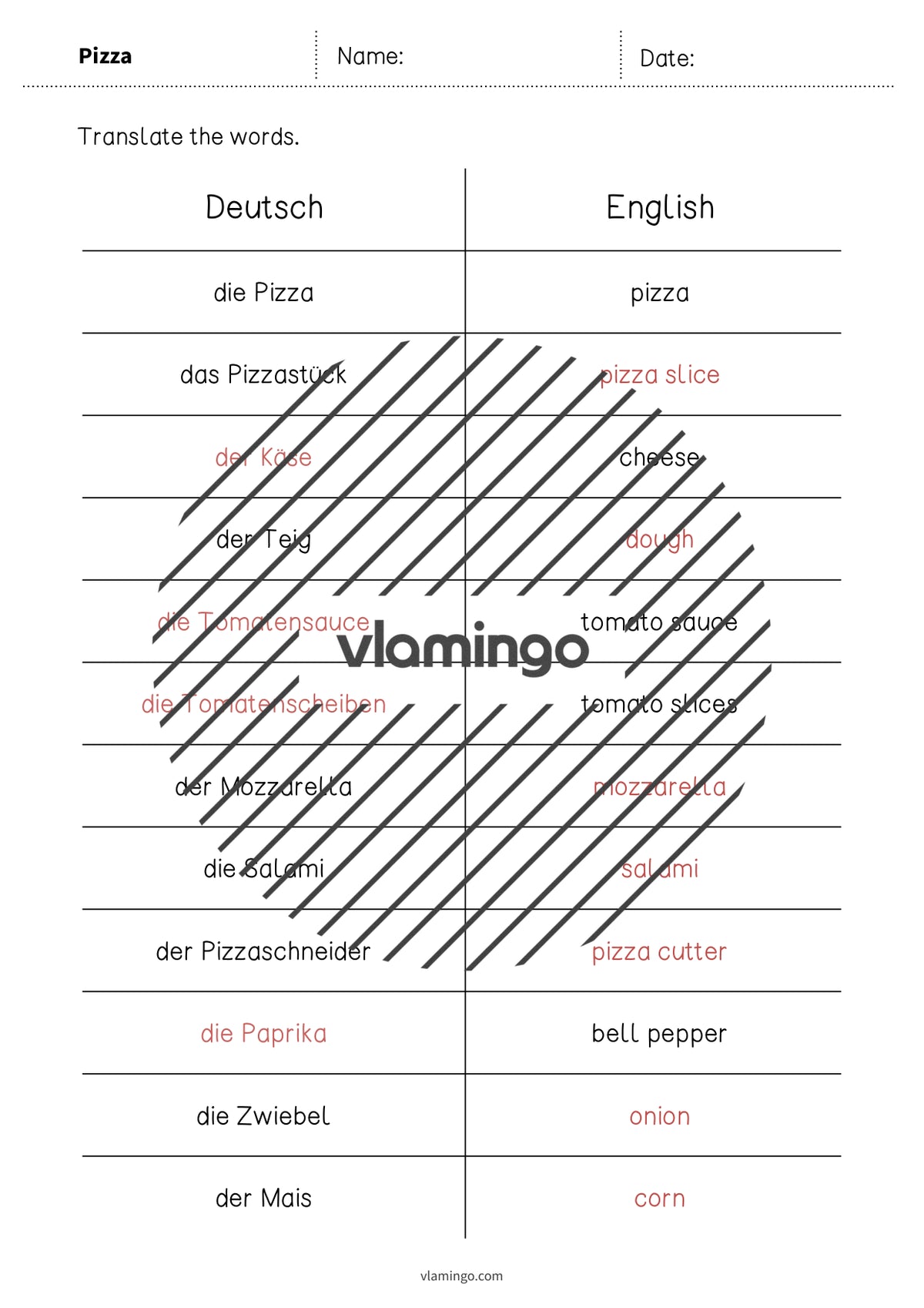 de englisch pizza vocabulary mini test 006