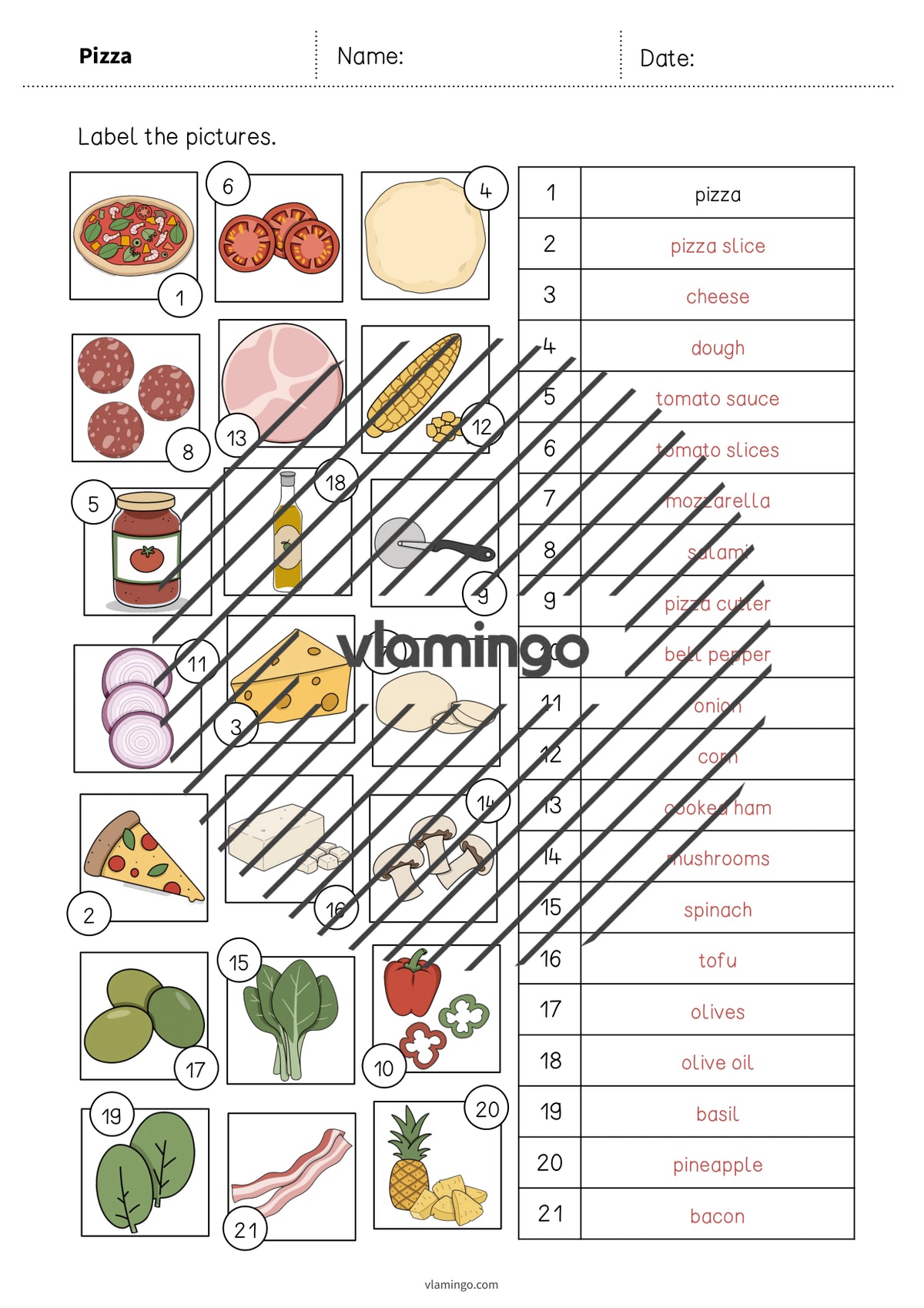 de englisch pizza vocabulary worksheet 2 009