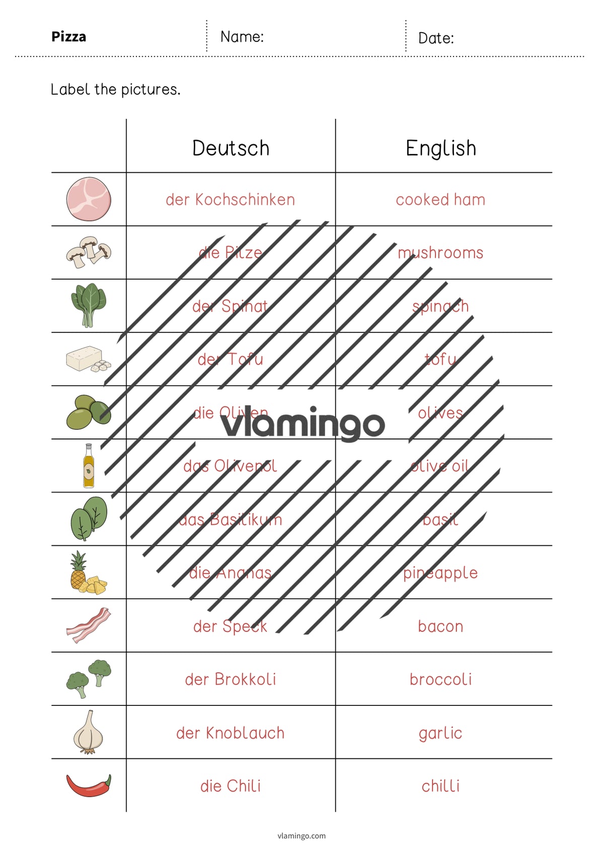 de englisch pizza vocabulary worksheet 3 007